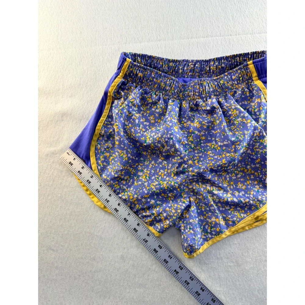 Nike Dri-FIT Tempo Running Shorts Purple Yellow Splatter Print Womens Small